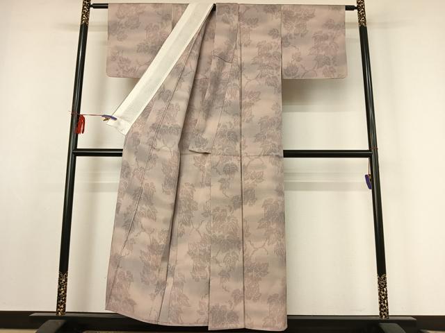 平和屋着物▽本塩沢 単衣 葡萄蔦の葉文 正絹 逸品 AABF0980jh