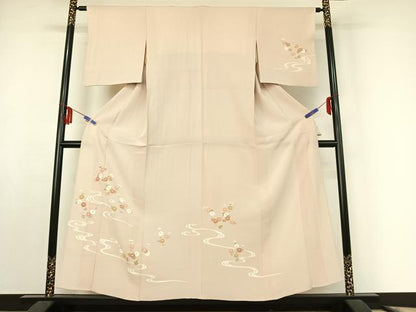 平和屋着物▽訪問着 単衣 流水花文 正絹 逸品 AABF0982jh