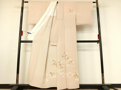 平和屋着物▽訪問着 単衣 流水花文 正絹 逸品 AABF0982jh