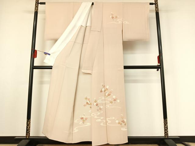 平和屋着物▽訪問着 単衣 流水花文 正絹 逸品 AABF0982jh