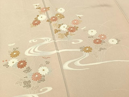 平和屋着物▽訪問着 単衣 流水花文 正絹 逸品 AABF0982jh