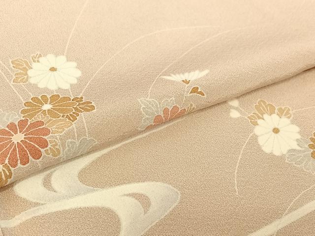 平和屋着物▽訪問着 単衣 流水花文 正絹 逸品 AABF0982jh