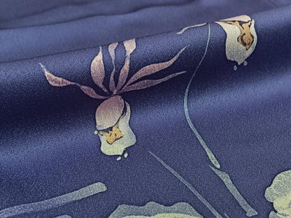 平和屋着物▽訪問着 単衣 作家物 草花文 正絹 逸品 AABF0983jh