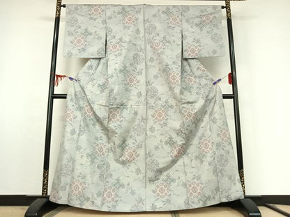 平和屋着物▽本場大島紬 白大島 単衣 7マルキ 正倉院花文 正絹 逸品 AABF0984jh