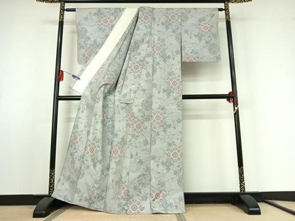 平和屋着物▽本場大島紬 白大島 単衣 7マルキ 正倉院花文 正絹 逸品 AABF0984jh