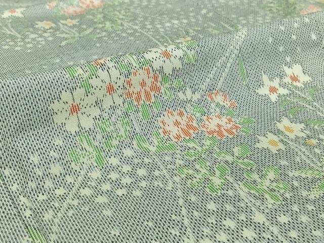 平和屋着物▽上質な紬 単衣 草花文 正絹 逸品 AABF0986jh