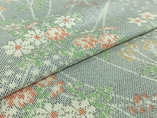 平和屋着物▽上質な紬 単衣 草花文 正絹 逸品 AABF0986jh