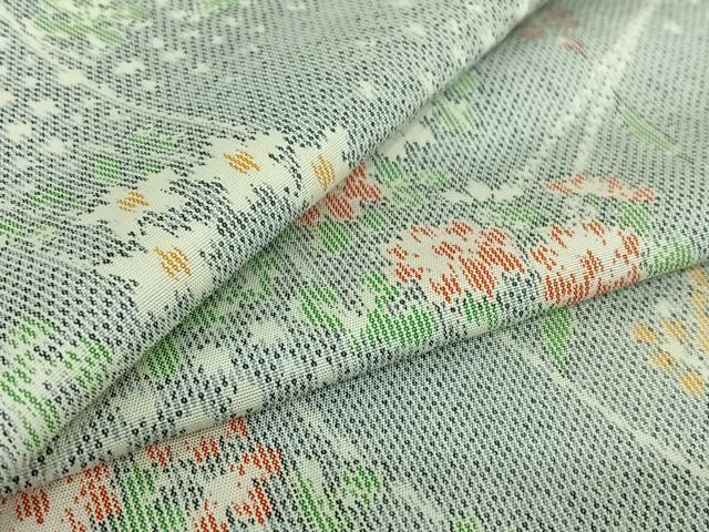 平和屋着物▽上質な紬 単衣 草花文 正絹 逸品 AABF0986jh