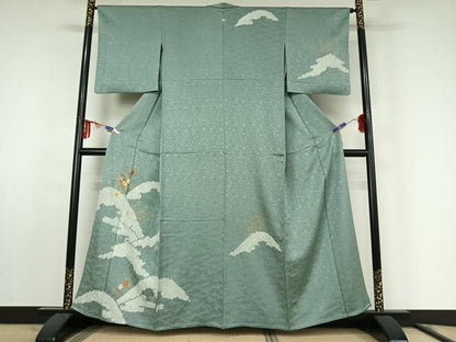 平和屋着物▽訪問着　単衣　駒刺繍　絞り　草花文　金彩　正絹　逸品　AABF0987jh
