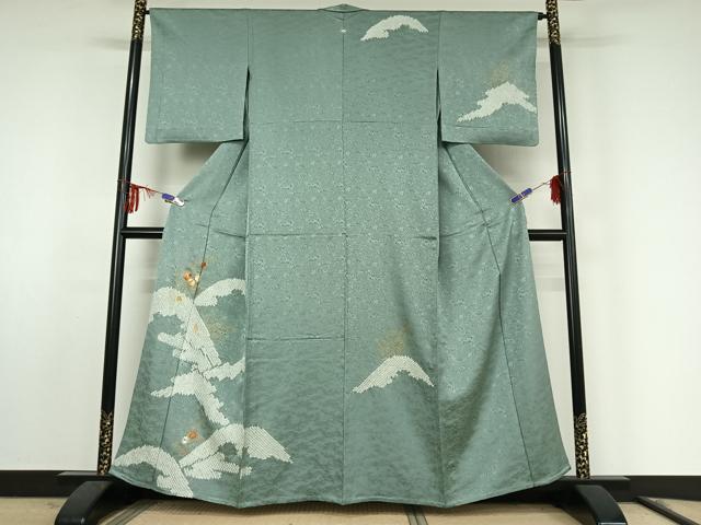 平和屋着物▽訪問着　単衣　駒刺繍　絞り　草花文　金彩　正絹　逸品　AABF0987jh