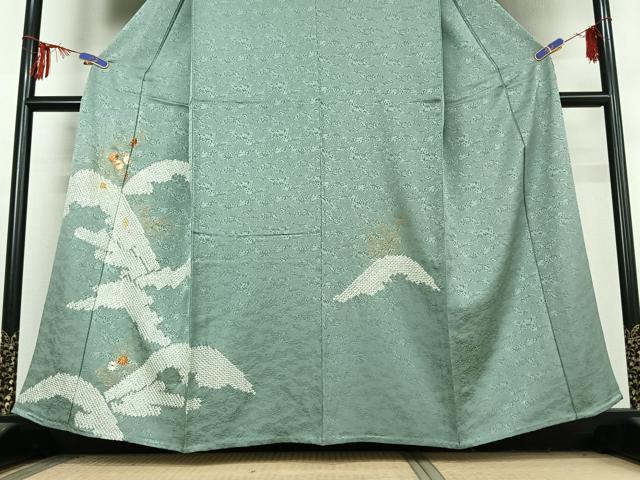平和屋着物▽訪問着　単衣　駒刺繍　絞り　草花文　金彩　正絹　逸品　AABF0987jh