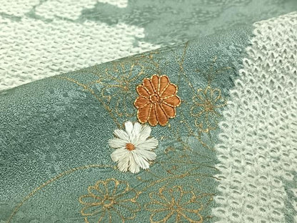 平和屋着物▽訪問着　単衣　駒刺繍　絞り　草花文　金彩　正絹　逸品　AABF0987jh