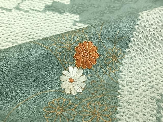 平和屋着物▽訪問着　単衣　駒刺繍　絞り　草花文　金彩　正絹　逸品　AABF0987jh