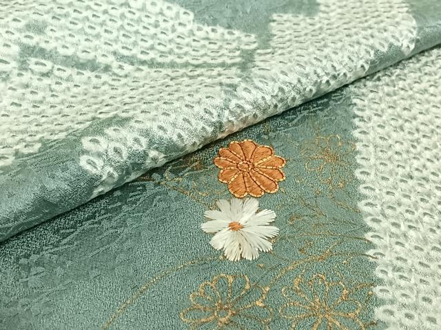 平和屋着物▽訪問着　単衣　駒刺繍　絞り　草花文　金彩　正絹　逸品　AABF0987jh