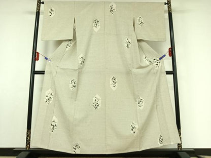 平和屋着物▽本塩沢 単衣 手描き 亀甲花文 正絹 逸品 AABF0988jh