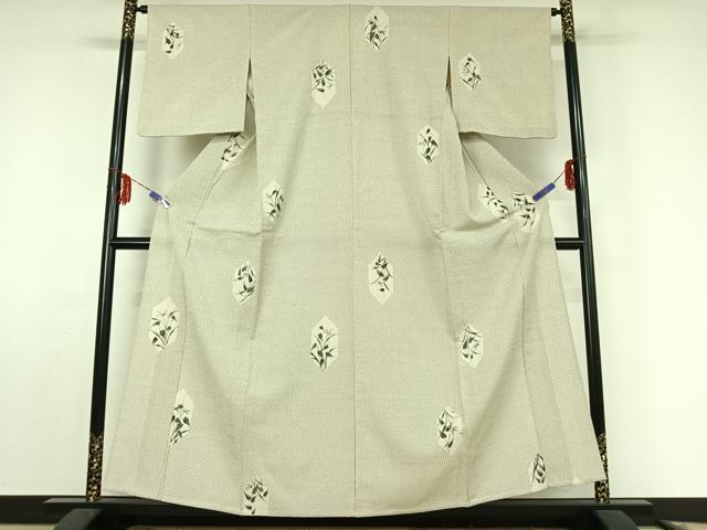 平和屋着物▽本塩沢 単衣 手描き 亀甲花文 正絹 逸品 AABF0988jh