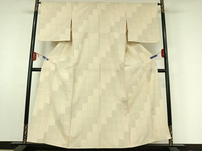 平和屋着物▽本塩沢 単衣 幾何学文様 正絹 逸品 AABF0989jh