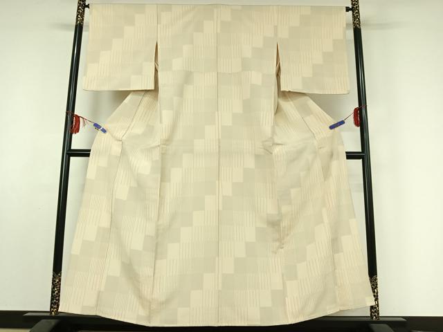 平和屋着物▽本塩沢 単衣 幾何学文様 正絹 逸品 AABF0989jh