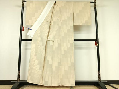 平和屋着物▽本塩沢 単衣 幾何学文様 正絹 逸品 AABF0989jh