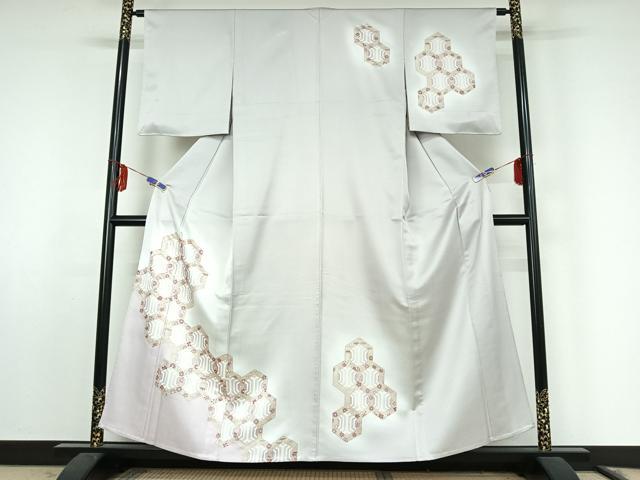 平和屋着物▽洗える最高級着物　＜英＞はなぶさ謹製　訪問着　単衣　亀甲花文　暈し染め　金彩　洗える着物　AABF0990jh