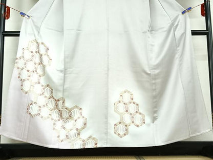 平和屋着物▽洗える最高級着物　＜英＞はなぶさ謹製　訪問着　単衣　亀甲花文　暈し染め　金彩　洗える着物　AABF0990jh