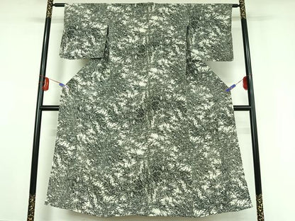 平和屋着物▽上質な小紋 単衣 草葉文 正絹 逸品 AABF0992jh