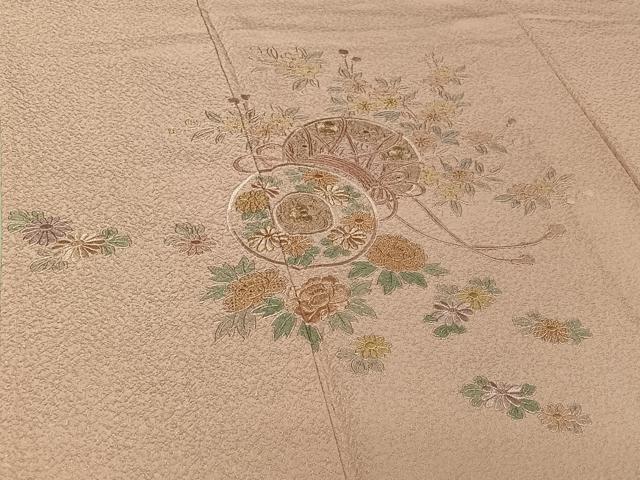 平和屋着物▽訪問着 単衣 中国三大刺繍 汕頭刺繍 スワトウ刺繍 総刺繍 花鼓文 金糸 正絹 逸品 AABF0993jh