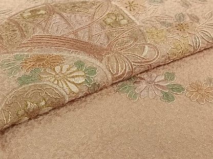 平和屋着物▽訪問着 単衣 中国三大刺繍 汕頭刺繍 スワトウ刺繍 総刺繍 花鼓文 金糸 正絹 逸品 AABF0993jh