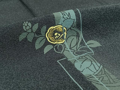平和屋着物▽訪問着 単衣 刺繍 短冊花文 金糸 正絹 逸品 AABF0994jh