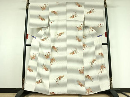 平和屋着物▽上質な小紋 単衣 枝花文 暈し染め 金彩 正絹 逸品 AABF0996jh