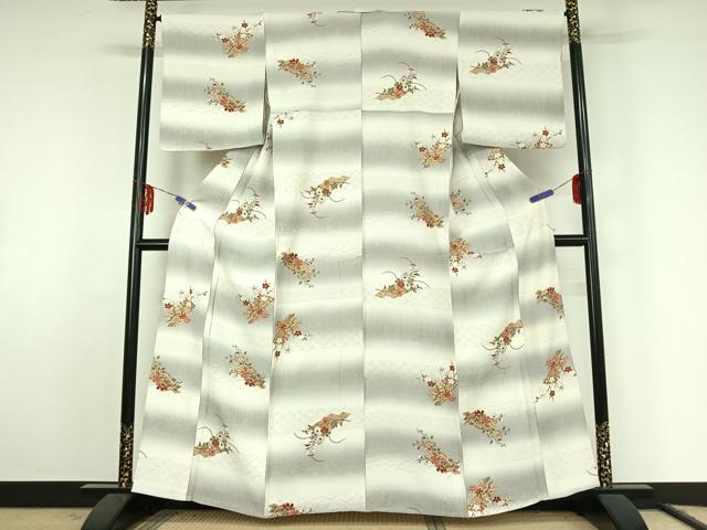 平和屋着物▽上質な小紋 単衣 枝花文 暈し染め 金彩 正絹 逸品 AABF0996jh