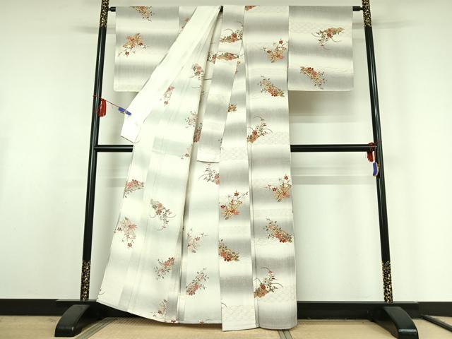平和屋着物▽上質な小紋 単衣 枝花文 暈し染め 金彩 正絹 逸品 AABF0996jh