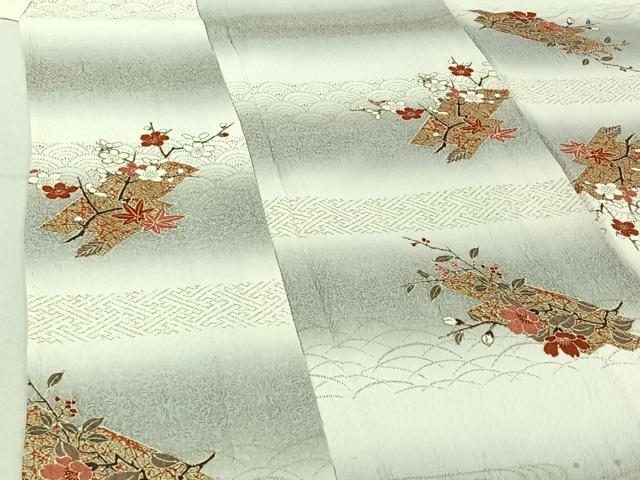 平和屋着物▽上質な小紋 単衣 枝花文 暈し染め 金彩 正絹 逸品 AABF0996jh