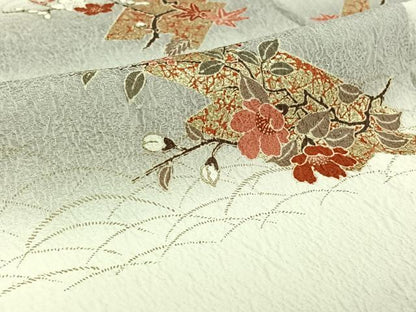 平和屋着物▽上質な小紋 単衣 枝花文 暈し染め 金彩 正絹 逸品 AABF0996jh