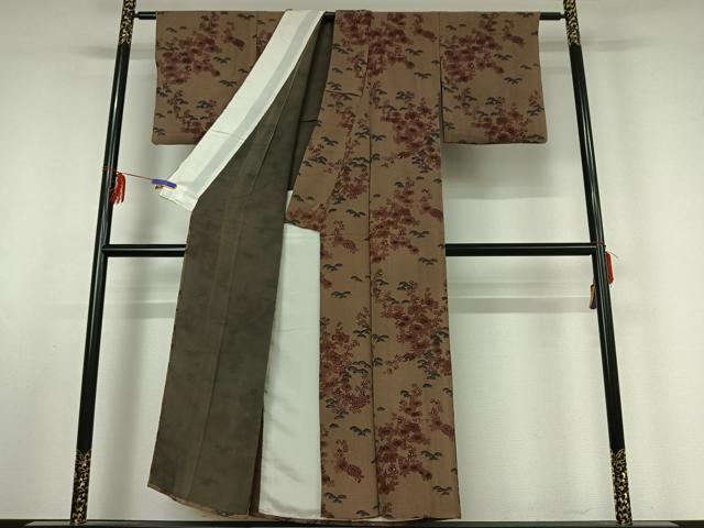 平和屋着物▽上質な小紋 単衣 型染め 草花文 鬼しぼ縮緬 正絹 逸品 AABF0997jh