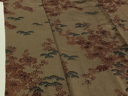 平和屋着物▽上質な小紋 単衣 型染め 草花文 鬼しぼ縮緬 正絹 逸品 AABF0997jh