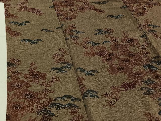 平和屋着物▽上質な小紋 単衣 型染め 草花文 鬼しぼ縮緬 正絹 逸品 AABF0997jh