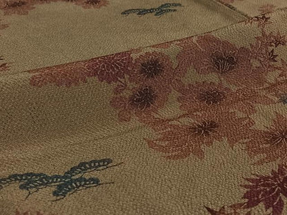 平和屋着物▽上質な小紋 単衣 型染め 草花文 鬼しぼ縮緬 正絹 逸品 AABF0997jh
