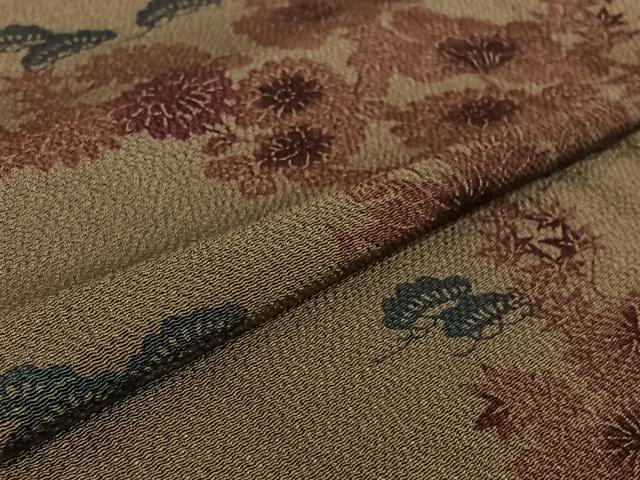 平和屋着物▽上質な小紋 単衣 型染め 草花文 鬼しぼ縮緬 正絹 逸品 AABF0997jh