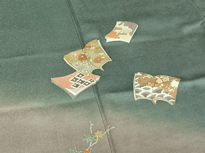 平和屋着物▽訪問着 単衣 駒刺繍 草花冊子文 暈し染め 金彩 正絹 逸品 AABF0998jh