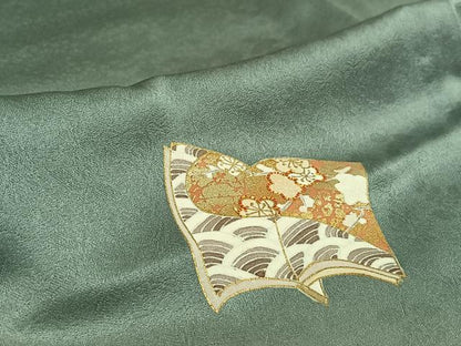 平和屋着物▽訪問着 単衣 駒刺繍 草花冊子文 暈し染め 金彩 正絹 逸品 AABF0998jh
