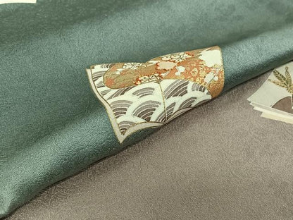 平和屋着物▽訪問着 単衣 駒刺繍 草花冊子文 暈し染め 金彩 正絹 逸品 AABF0998jh