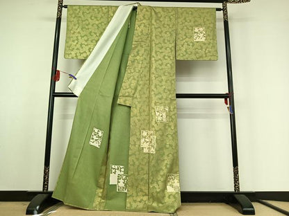 平和屋着物▽訪問着 単衣 花鳥文 金彩 正絹 逸品 AABF1000jh