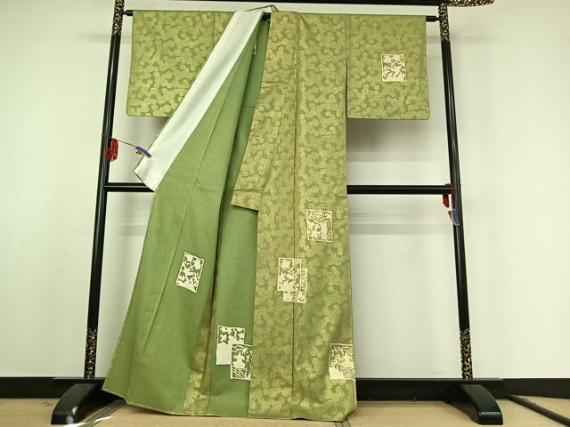 平和屋着物▽訪問着 単衣 花鳥文 金彩 正絹 逸品 AABF1000jh