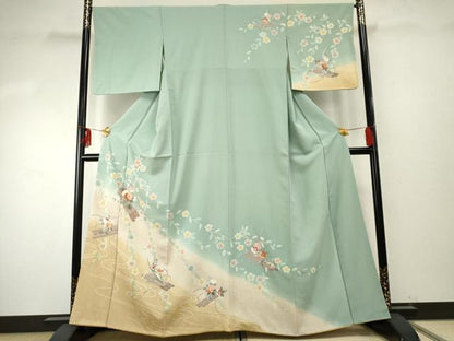平和屋着物●訪問着　友禅　花筏文　暈し染め　金彩　正絹　逸品　AABF1001cs