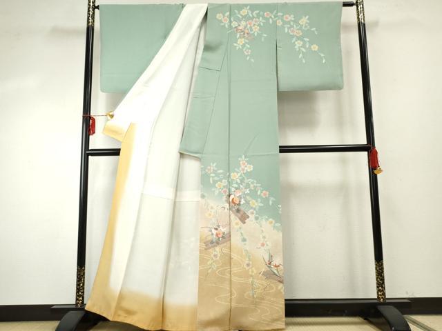 平和屋着物●訪問着　友禅　花筏文　暈し染め　金彩　正絹　逸品　AABF1001cs 平和屋着物○訪問着 友禅 花筏文 暈し染め 金彩 正絹 逸品