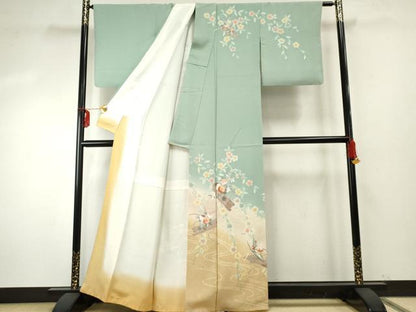 平和屋着物●訪問着　友禅　花筏文　暈し染め　金彩　正絹　逸品　AABF1001cs