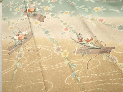 平和屋着物●訪問着　友禅　花筏文　暈し染め　金彩　正絹　逸品　AABF1001cs