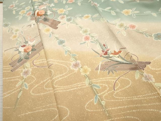 平和屋着物●訪問着　友禅　花筏文　暈し染め　金彩　正絹　逸品　AABF1001cs