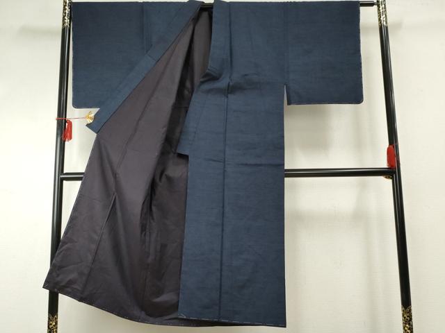 平和屋着物●男性　紬　色無地　紺青色　正絹　逸品　未使用　AABF1004cs